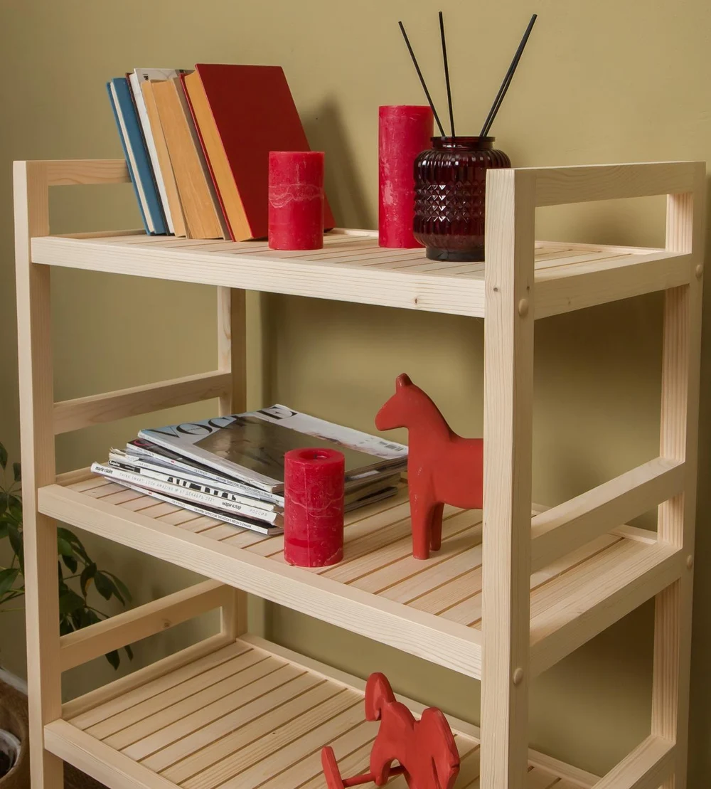 Деревянные стеллажи, тумбочки, этажерки на колесиках