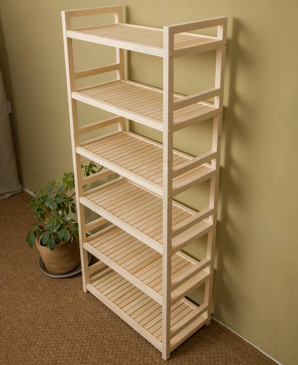 Деревянные стеллажи, тумбочки, этажерки на колесиках